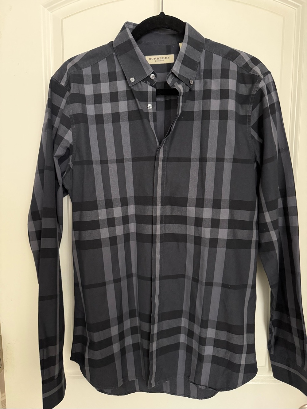 Burberry Men's Black and Gray Plaid Button-Down Shirt